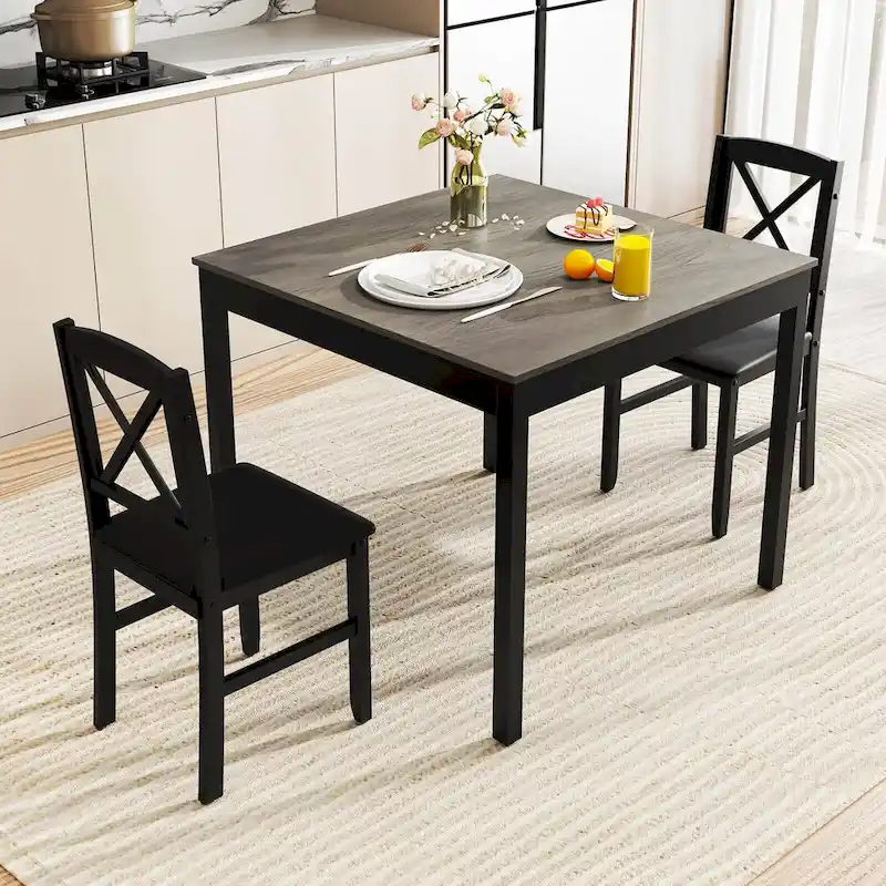Costway 3 PCS Dining Table Set Wooden Square Kitchen Table with 2