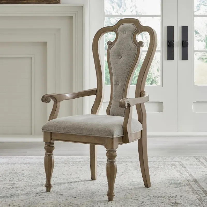 Weathered Bisque Splat Back Upholstered Arm Chair