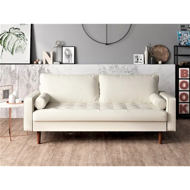 Faux Leather Mid-Century Loveseat – 2-Seat, Multiple Colors