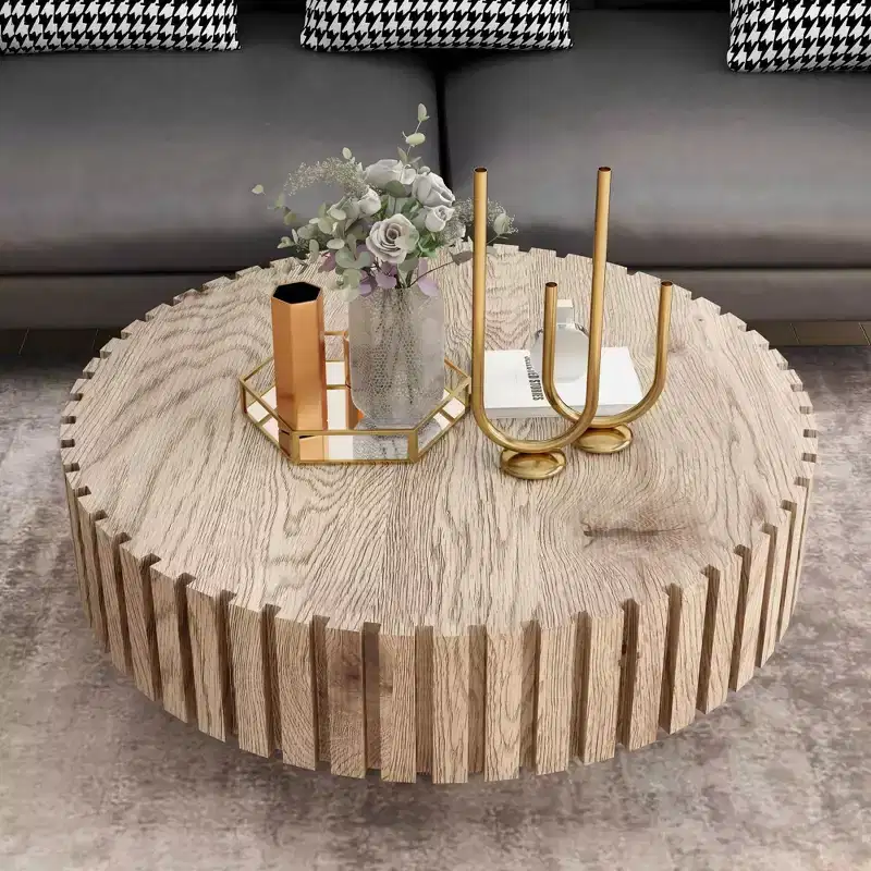 MAYEERTY 31.4 inch Round Minimalist Circular Coffee Table with Natural Wood Texture for Living Room Study Rooms Offices Brown