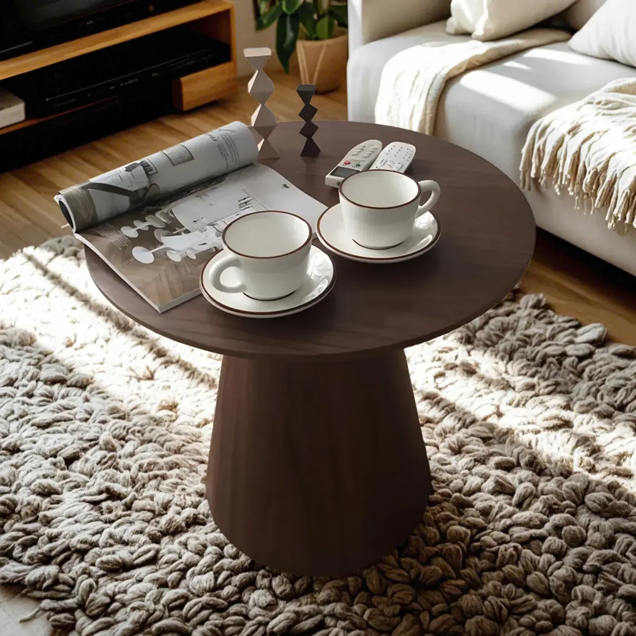 Dark Walnut Elegant Round Wood Coffee Table