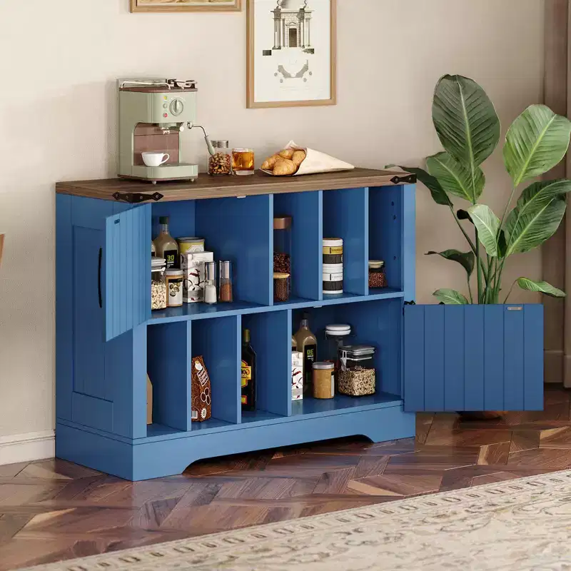 GustoWave Farmhouse Wood Storage Cabinet, Modern Vinyl Record Storage, Mid-Century Turntable Stand, 39'' Sideboard Cabinet