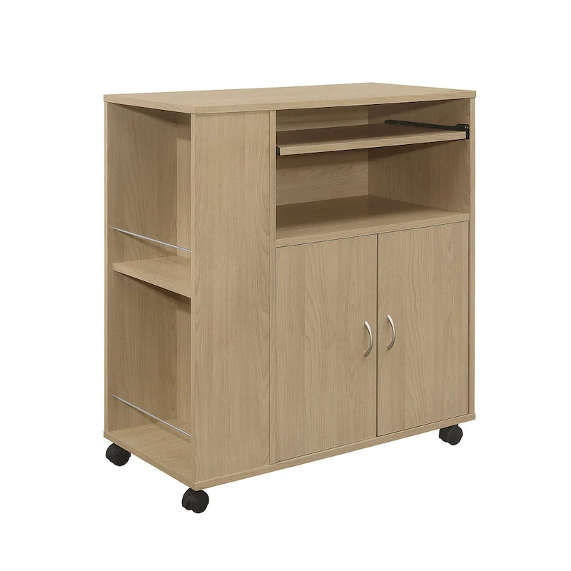 Kitchen Island Rolling Cart on Wheels with Storage Cabinet (Beech)