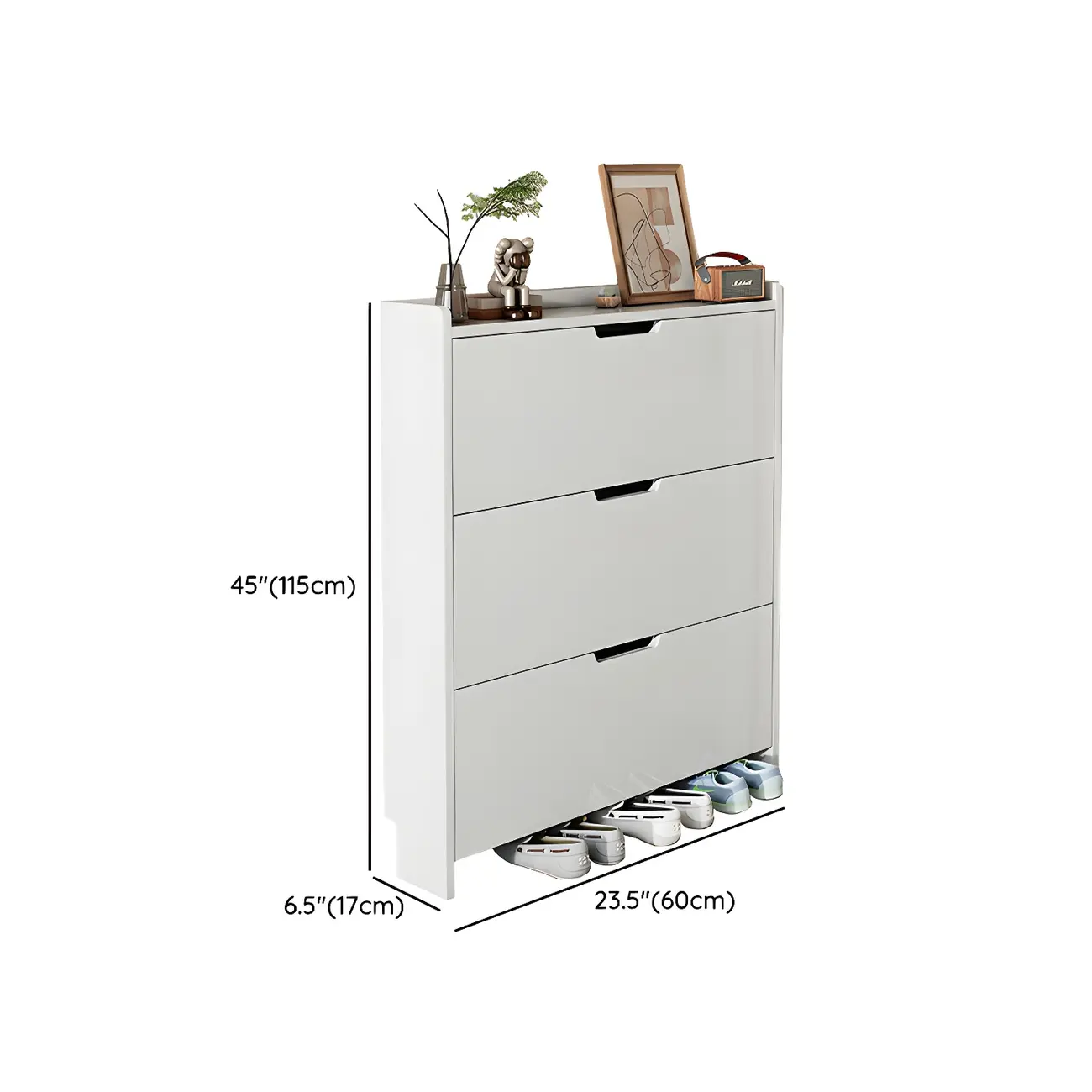 3-Tier White Wood Shoe Cabinet with Drop Front