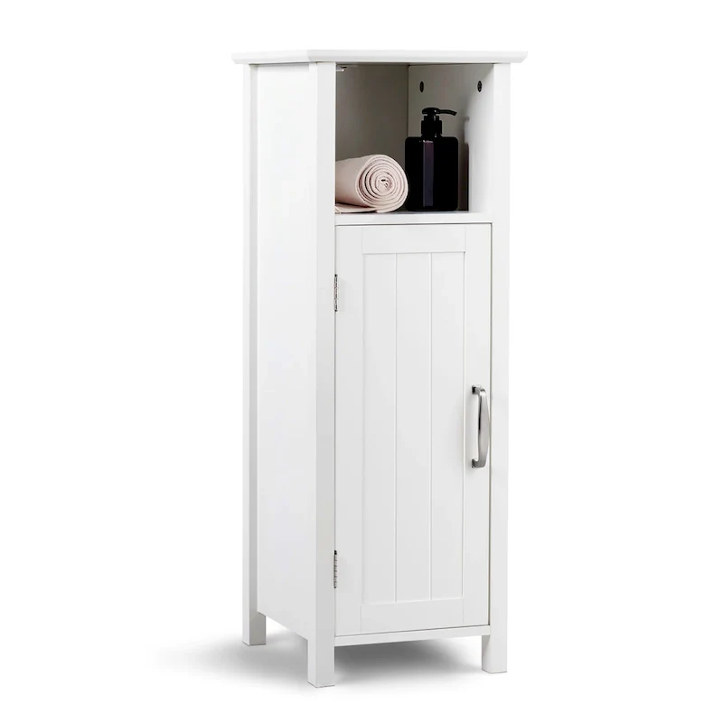 White Single-Door Floor Storage Cabinet with Adjustable Shelves