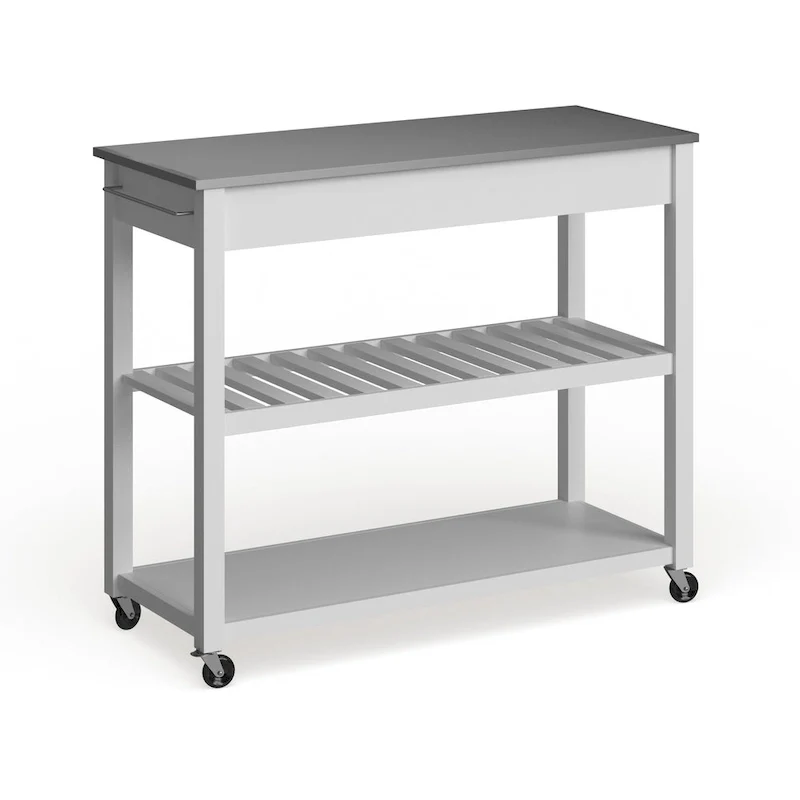 White Wood/ Stainless Steel Kitchen Cart Island - 17d x 43w x 35h