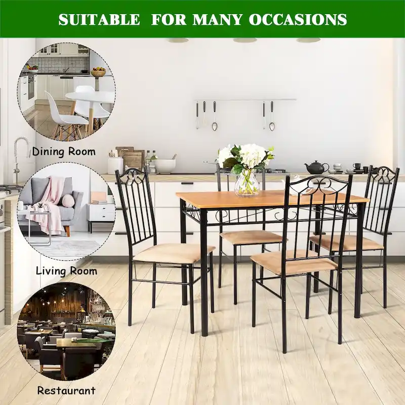 Costway 5 PC Dining Set Wood Metal Table 30  and 4 Chairs Kitchen