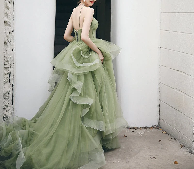 Spaghetti Straps Sage Green Ball Gown Quinceanera Dresses