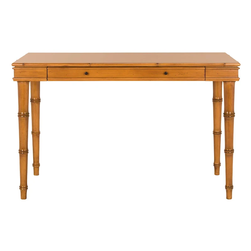 Modern Coastal Writing Desk with 1 Drawer - Bamboo-Inspired Wood Frame Office Furniture