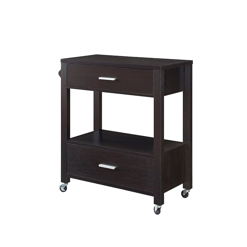 Newsom Modern 2-Drawer Caster Serving Cart with Towel Bar by Furniture of America