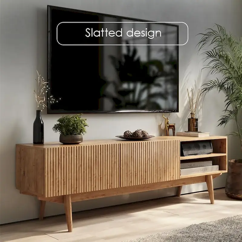 TV Stand Console Fits TV's up to 65 in. with Wood Legs in Mid Century Modern Scandinavian Design