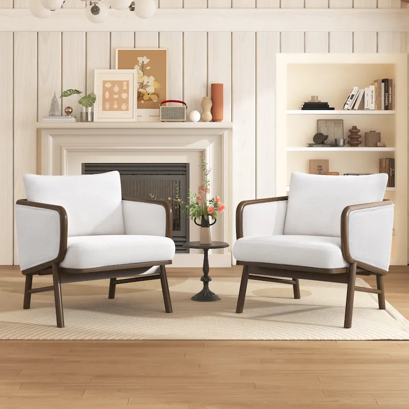 White Sherpa Bucket Accent Chairs, Set of 2