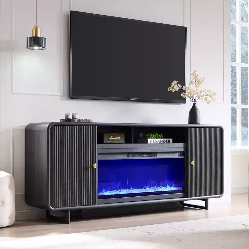 Fireplace TV Stand for Up to 80 inch TVs, Modern Entertainment Center with 36 Electric Fireplace & Adjustable Shelves for Living Room