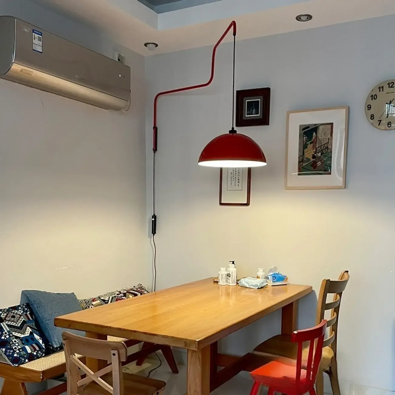 Red and White Plug-In Dome Swing Arm Wall Light