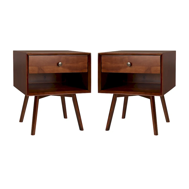 Middlebrook Mid-Century Solid Wood 1-Drawer Nightstand, Set of 2
