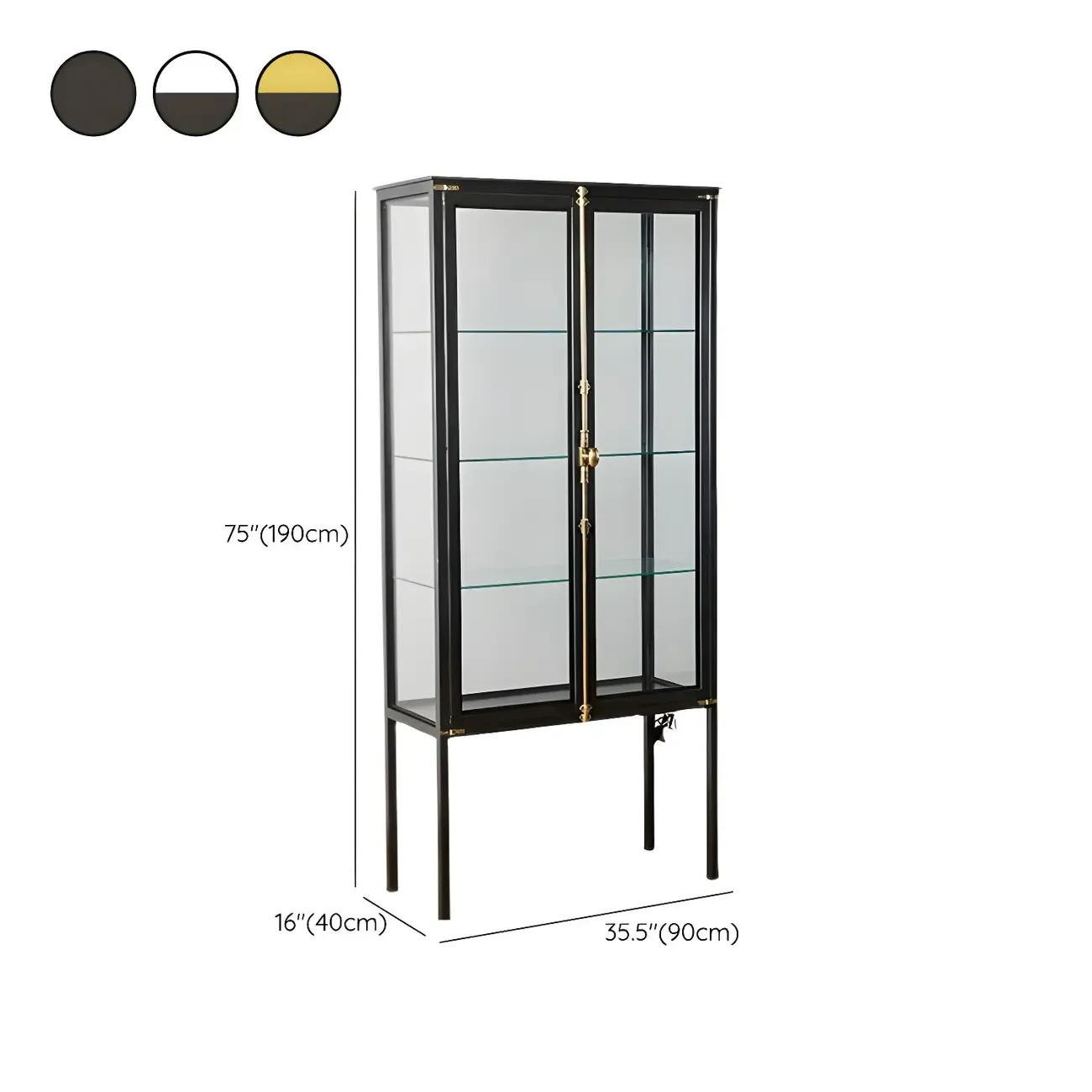 Glam Black Metal Frame Glass Curio Cabinet