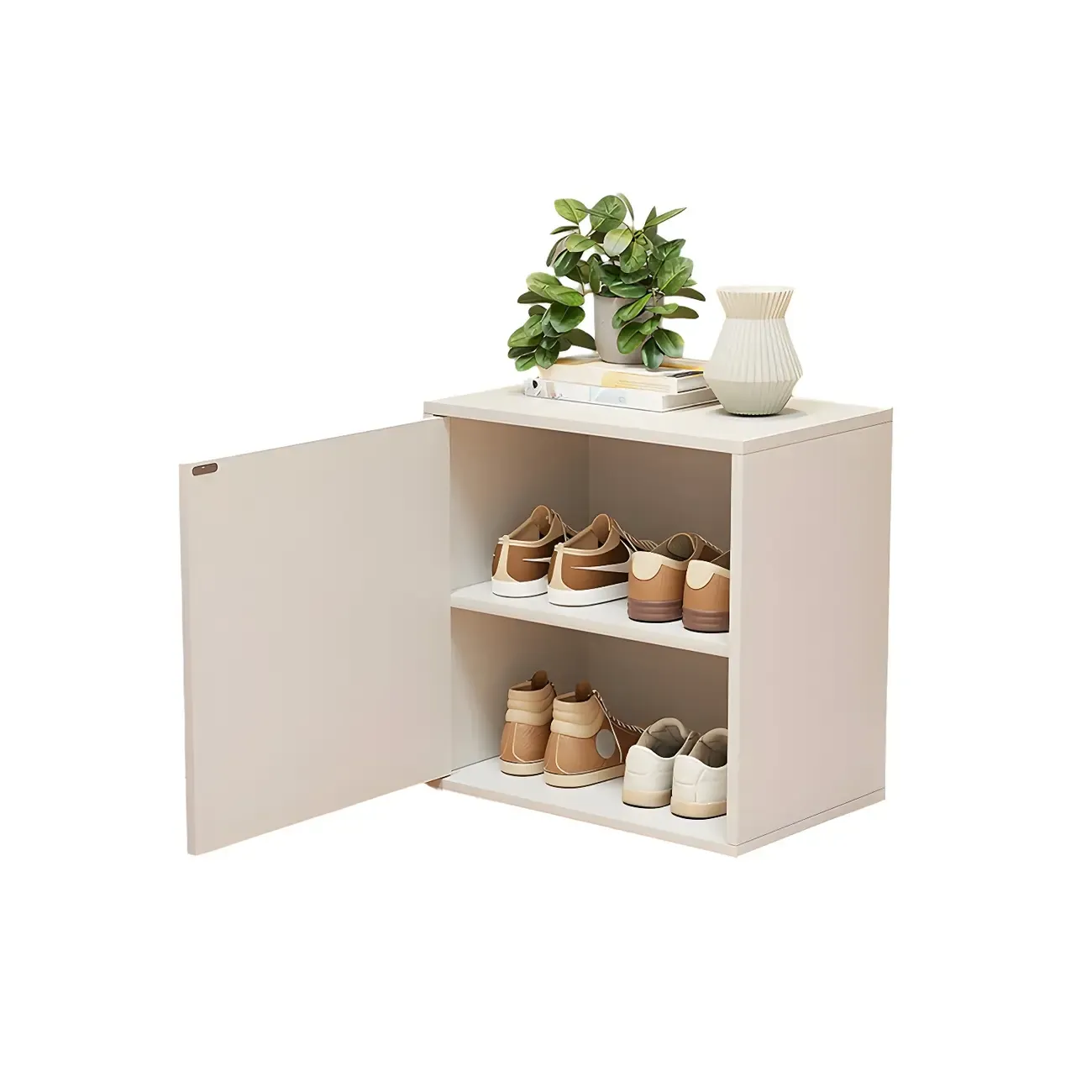 Modern White Tall Shoe Cabinet with Adjustable Shelves