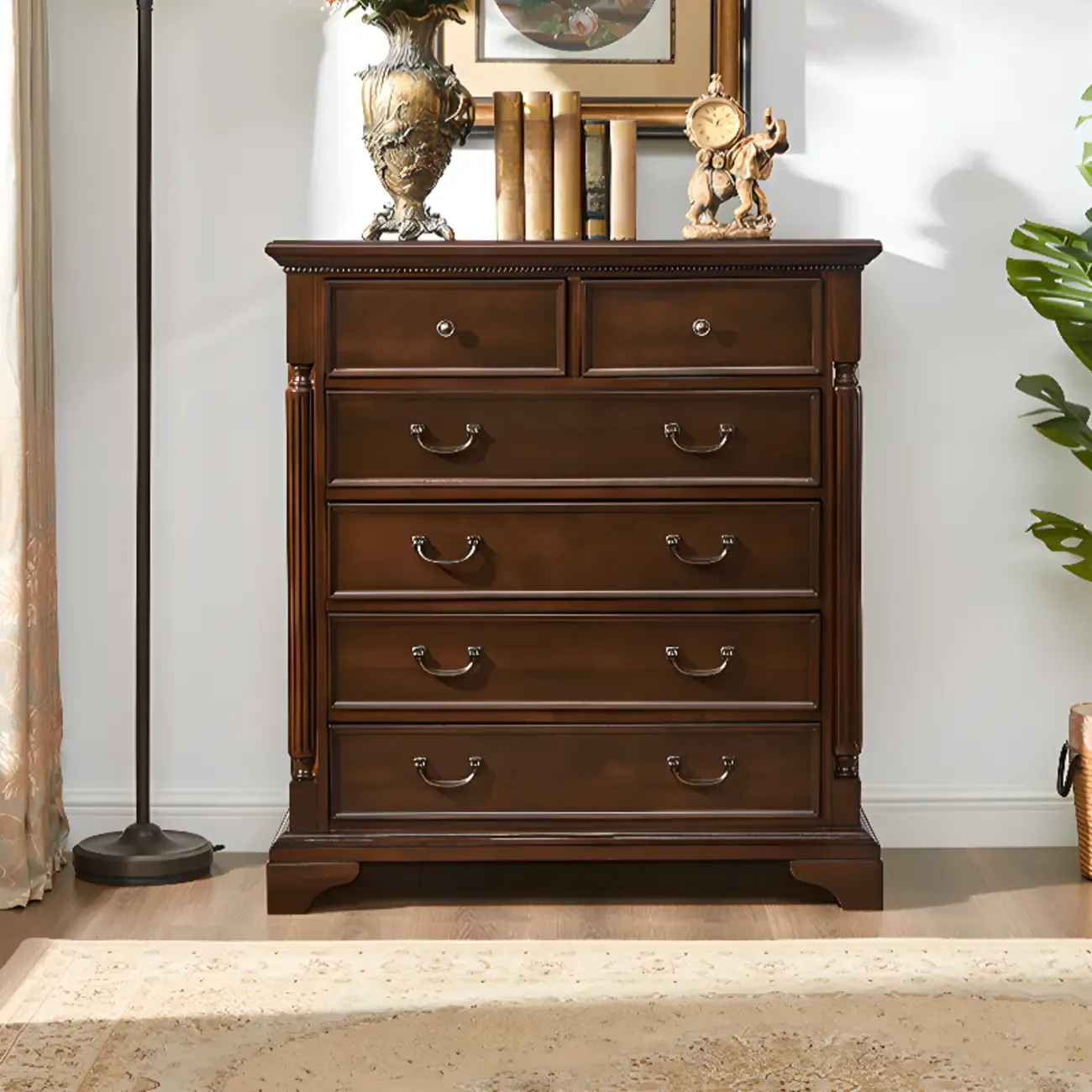 Classic Brown Wooden Double Dressers with 9-Drawers