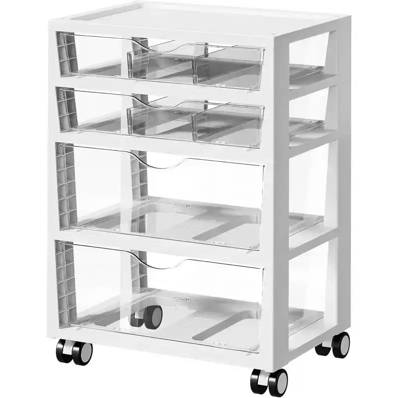 Vtopmart 4-Tier Plastic Drawer Storage Rolling Cart with Wheels, for Art Crafts Supplies, Home Office Supplies, Toys, Under Desk Storage
