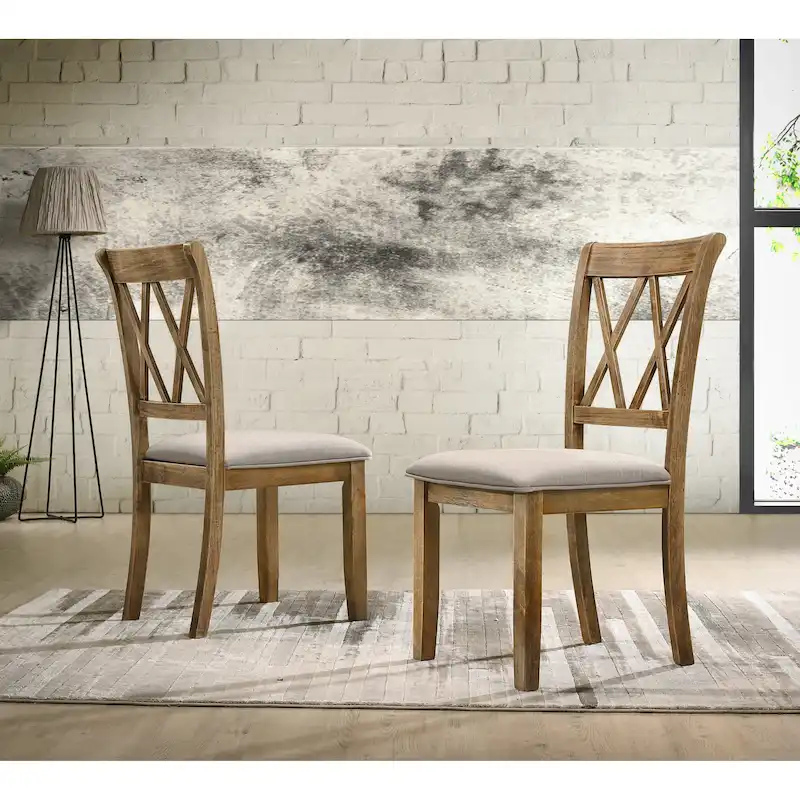 Cross-Back Linen-Feel Upholstered Dining Chair, Set of 2 – Oak / Black