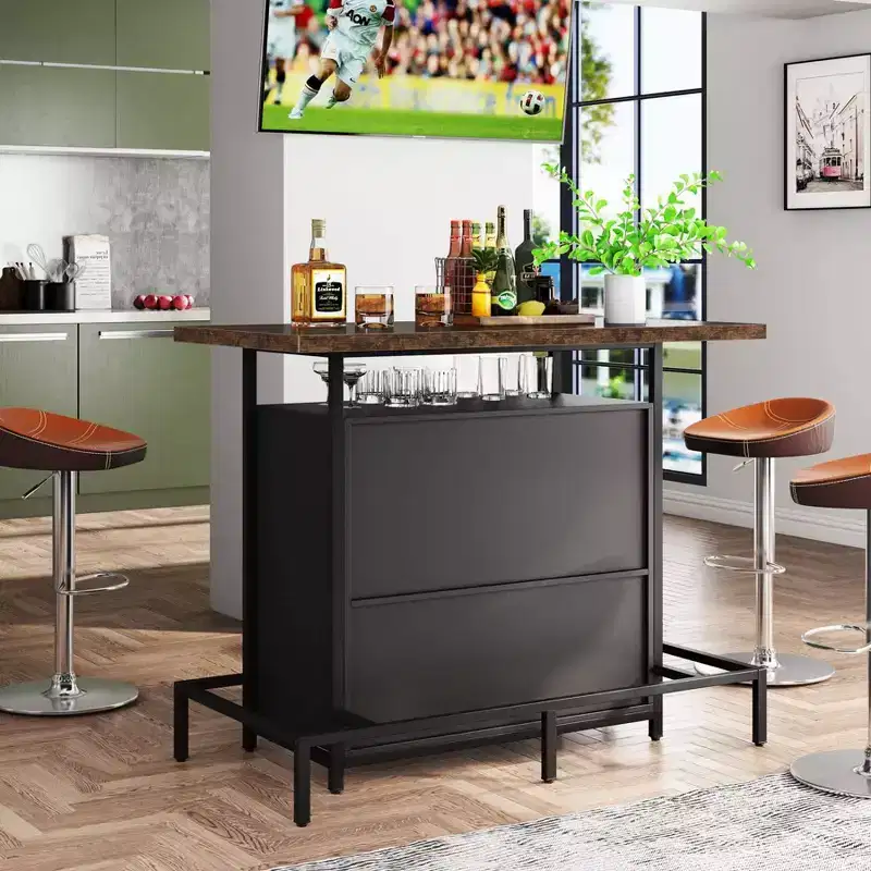 LITTLE TREE 3 Tier Home Wine Bar Cabinet Brown/Black