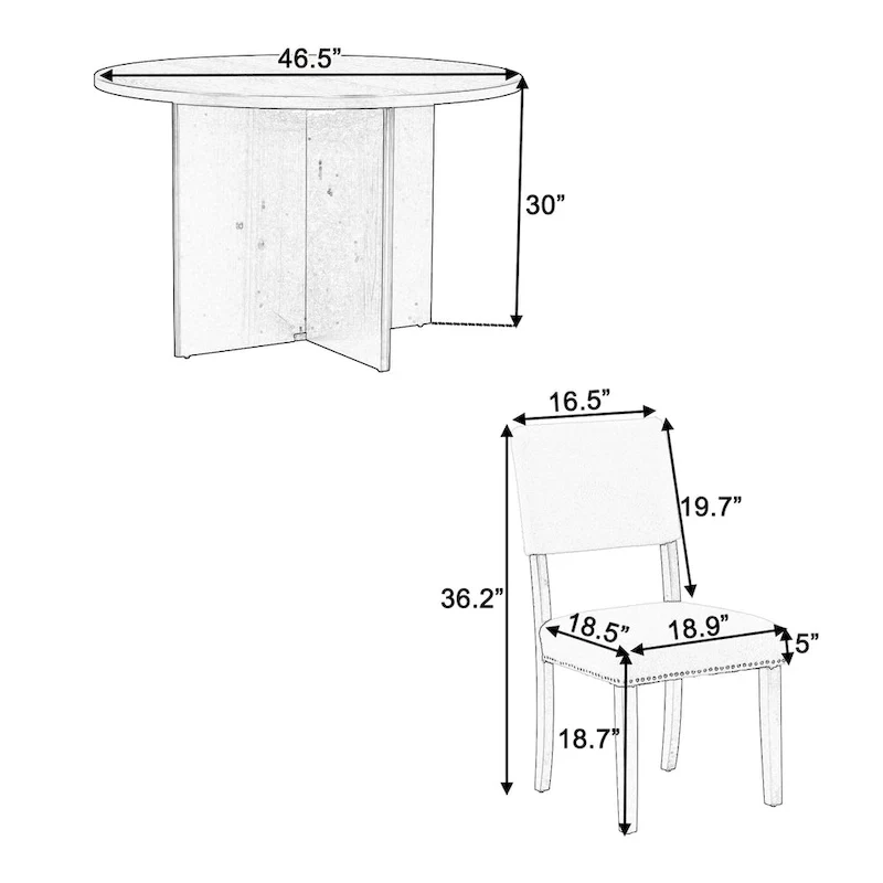 Modern 5-Piece Round Dining Table Set Pedestal Kitchen Table Set with 4 Upholstered Dining Chairs