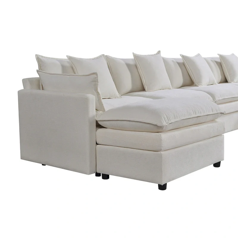 White 142.52 U-Shaped 6-Seater Sectional Sofa