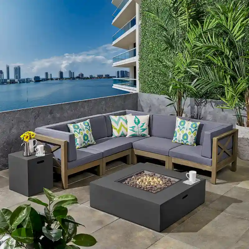 Brava Outdoor 7-piece Fire Pit Sectional Set by Christopher Knight Home