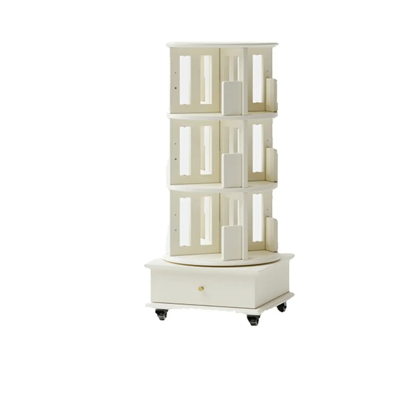 Swivel Rubberwood Vertical Open Back Bookcase with Drawer