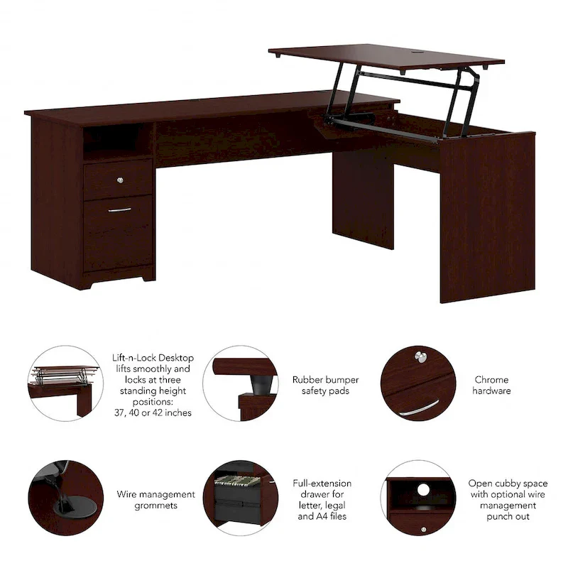 72W 3-position L-shaped Sit to Stand Desk by Bush Furniture