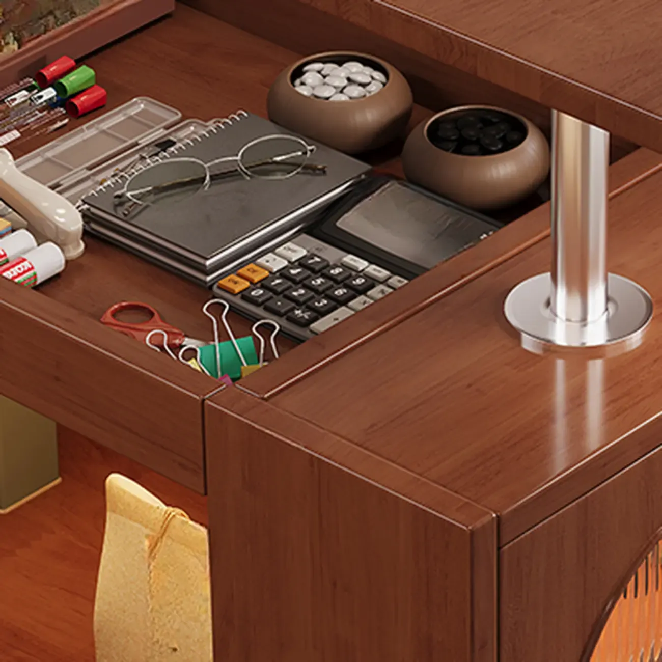 Adjustable Swivel Top Walnut Wood Wheel Side Table