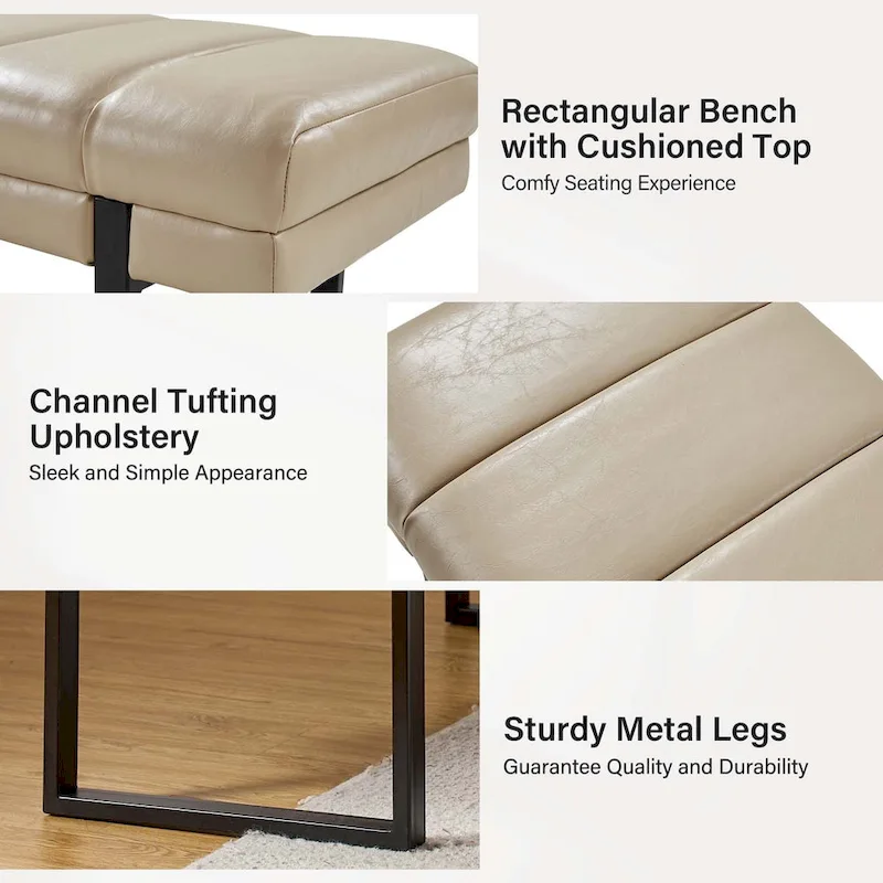 Laurens Modern 52.5  Channel Tufted Bench with Mental Legs by HULALA HOME