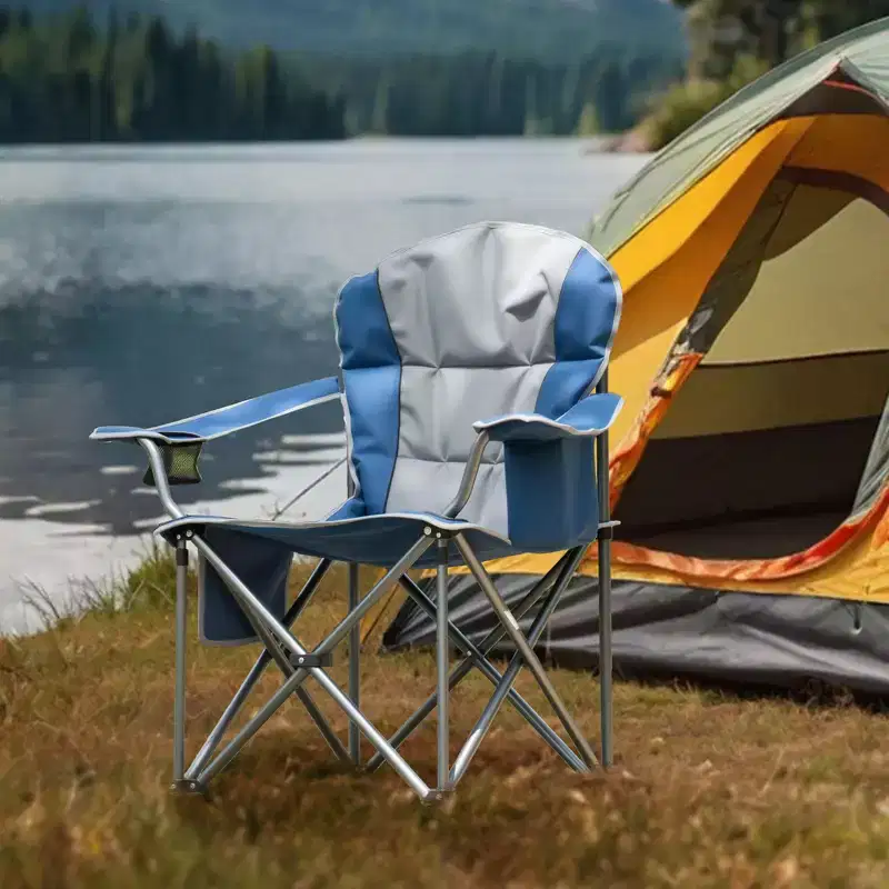 Okak Oversized Camping Chairs with Cup Holder Storage and Cooler Bag, Heavy Duty Stadium Seats with Steel Frame, Lawn Chairs for Outdoor