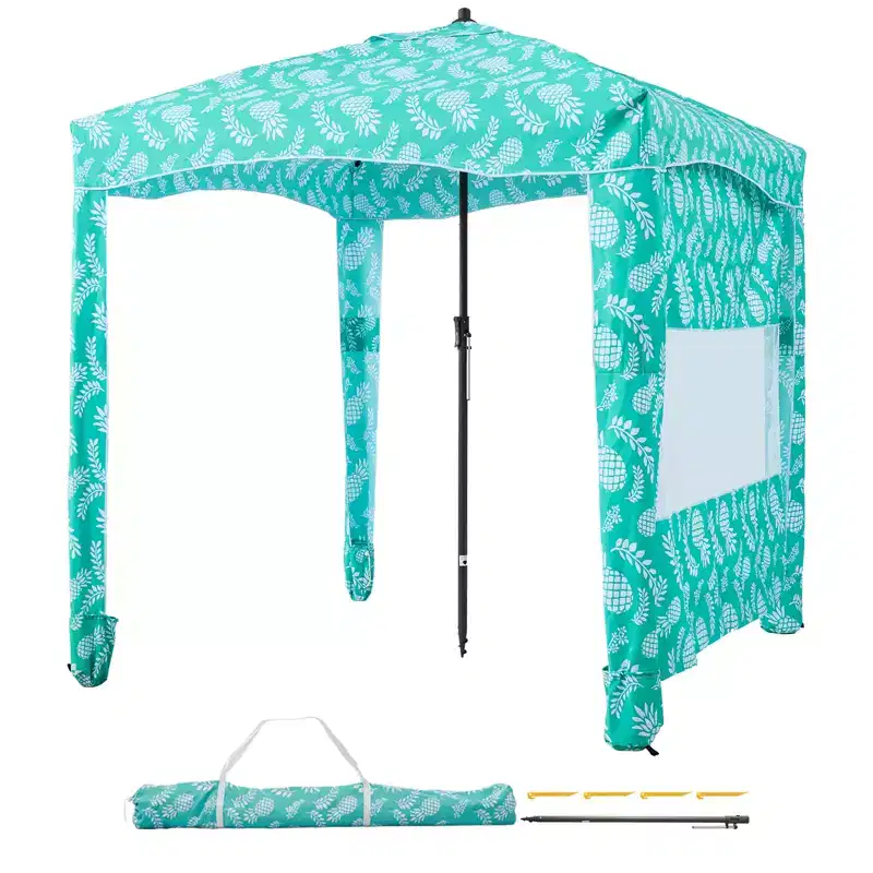 VEVOR Beach Cabana, 6 x 6 ft Beach Canopy with Side Wall, UPF 50+ Protection Easy Setup Cabana Tent with Sand Pockets, Large Shade Sun Shelter, Green