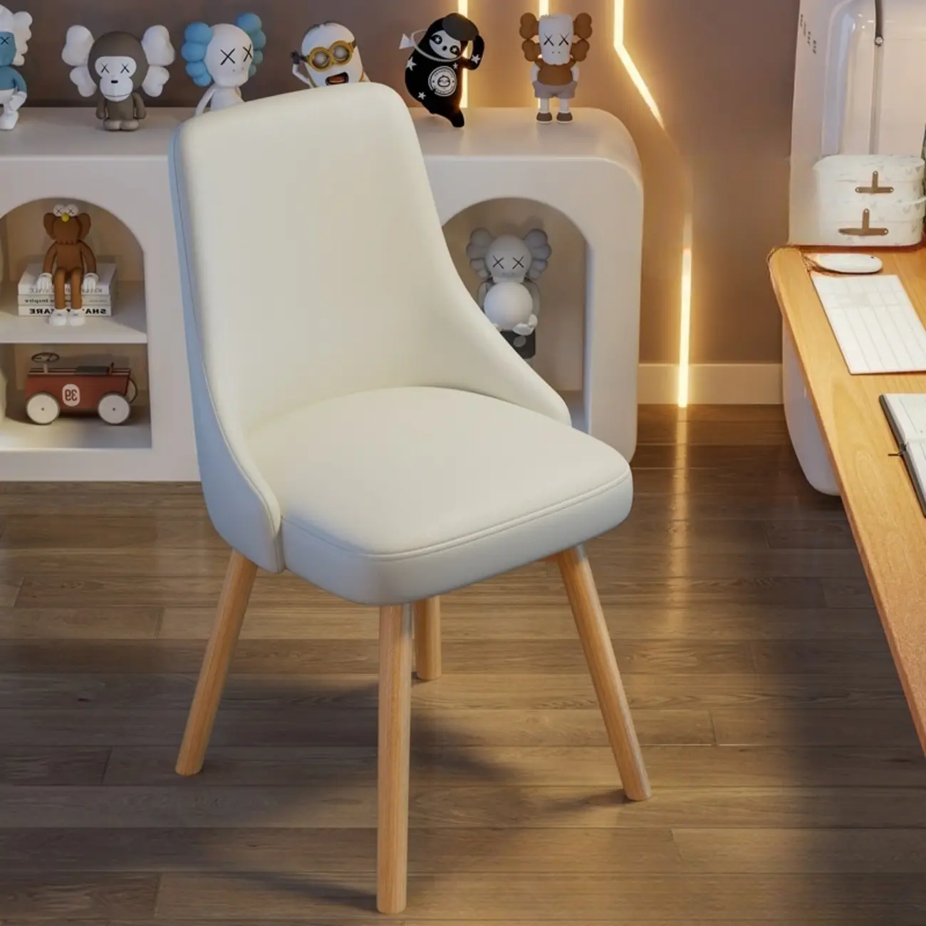 White Fabric Upholstered Solid Back Dining Chair