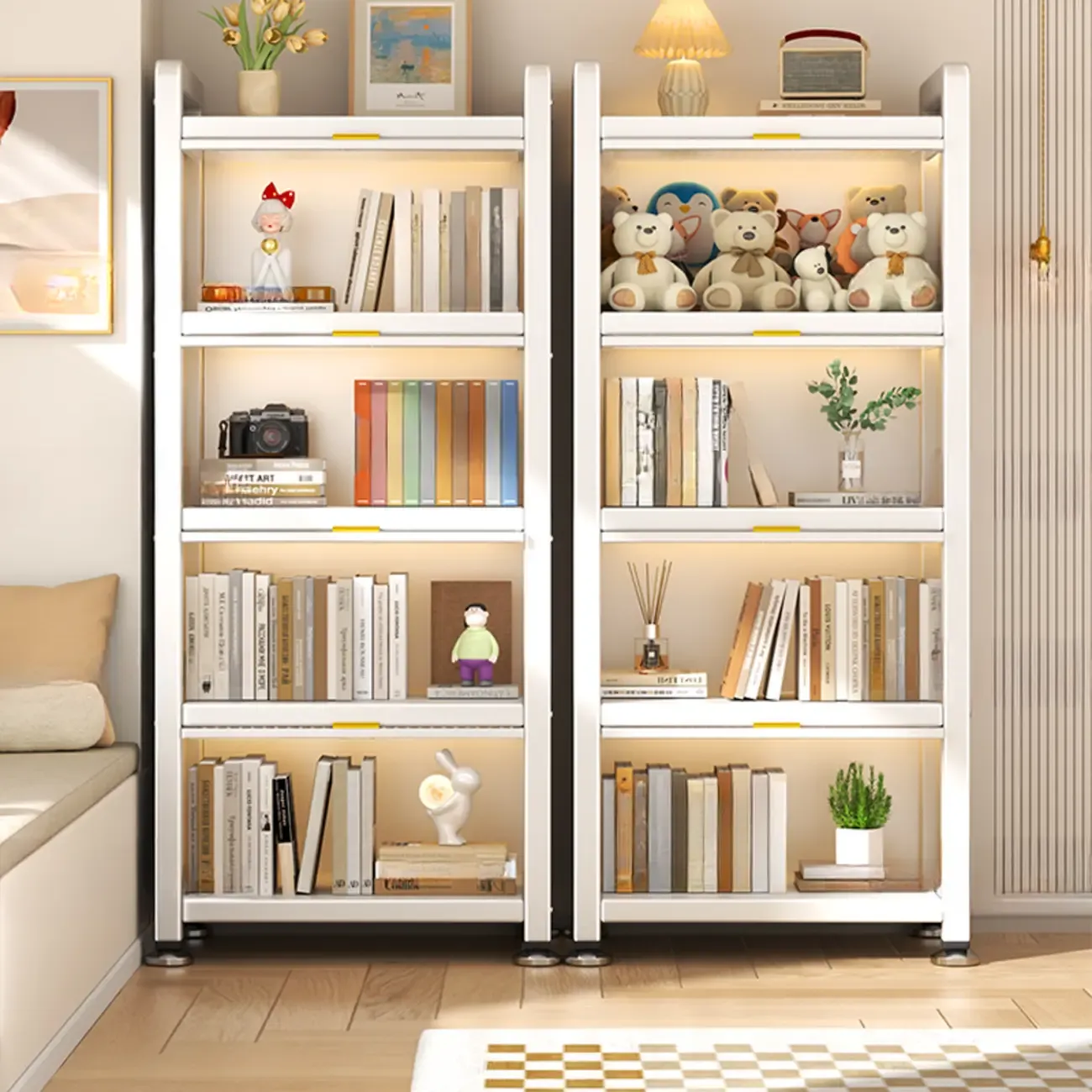 Flip-up Cover Modern Closed Back Metal 5-Shelf Bookcase