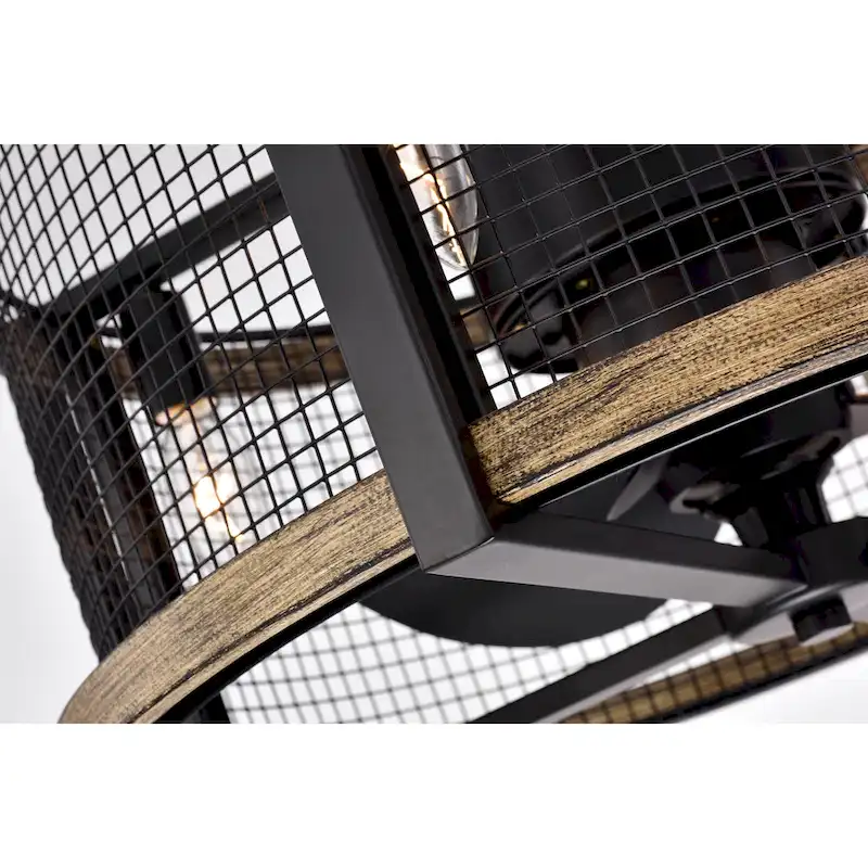 Blane Black/Wood Grain Metal 4-Light Ceiling Fan Chandelier w/ Remote