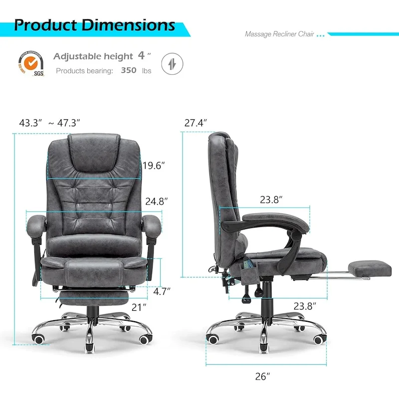 AECOJOY Heated Executive Office Chair w/ Massage &Adjustable Height