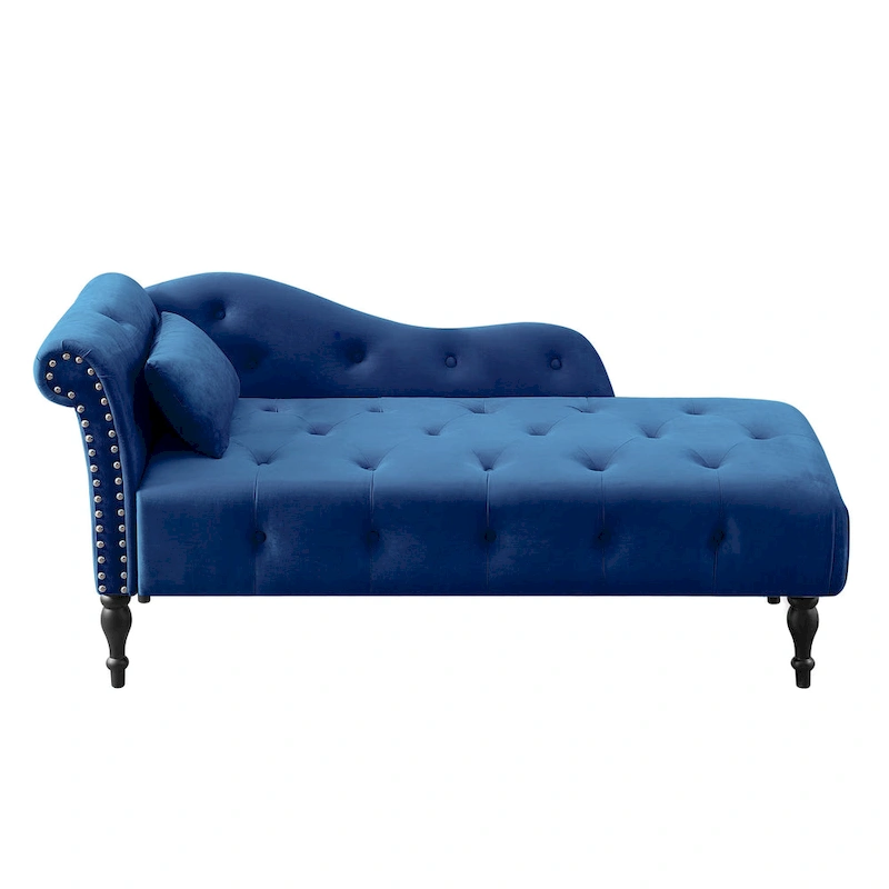 Modern 60.6 Velvet Upholstered Buttons Tufted Chaise Lounge Chair with Solid Wood Legs and Nailheads
