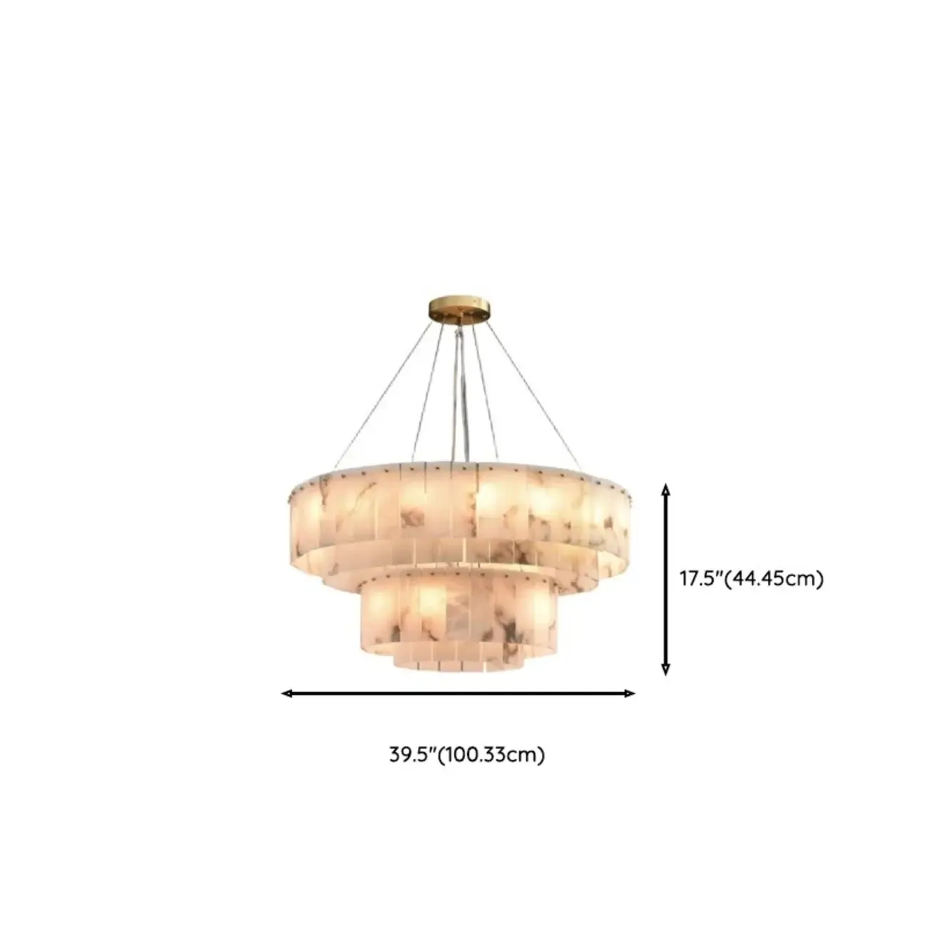 2-Tiers White Metal Circle Alabaster Drum Chandelier