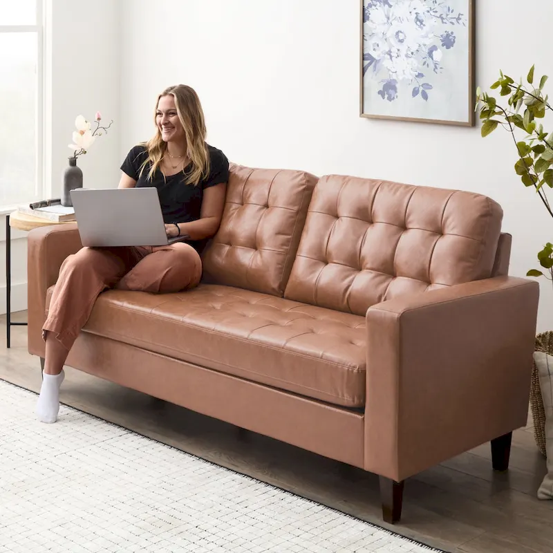 Brookside Brynn 76-in. Square-arm Faux Leather/Velvet/Fabric Sofa