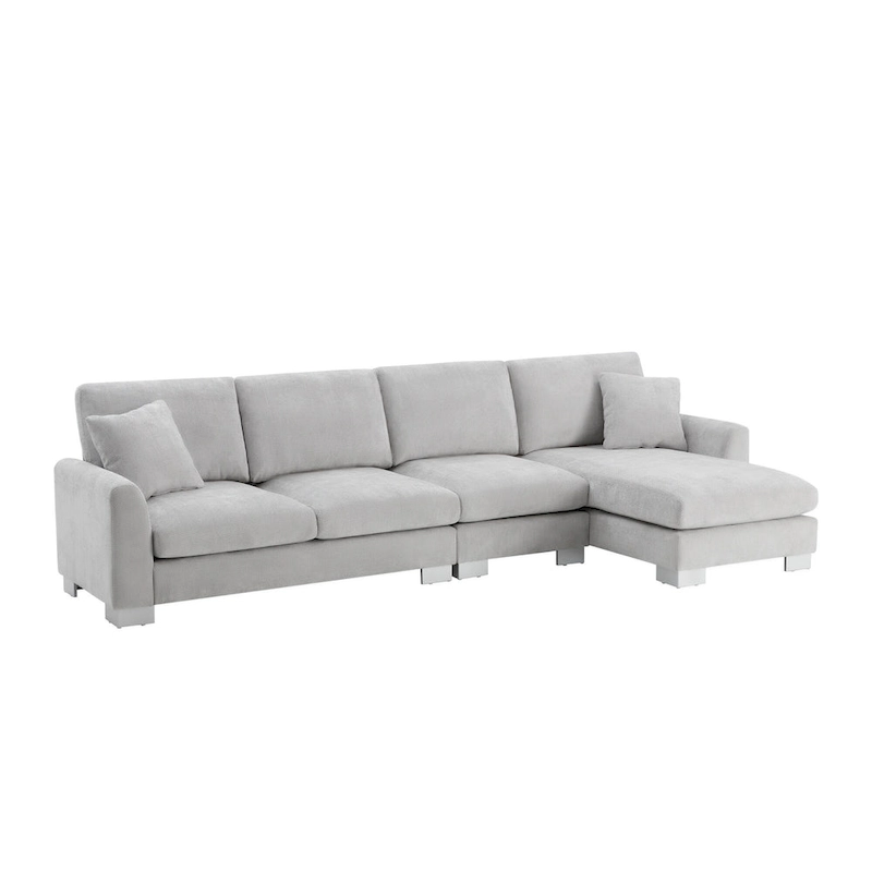 119  Chenille L-Shaped Sectional Sofa with Chaise Lounge and 2 Pillows