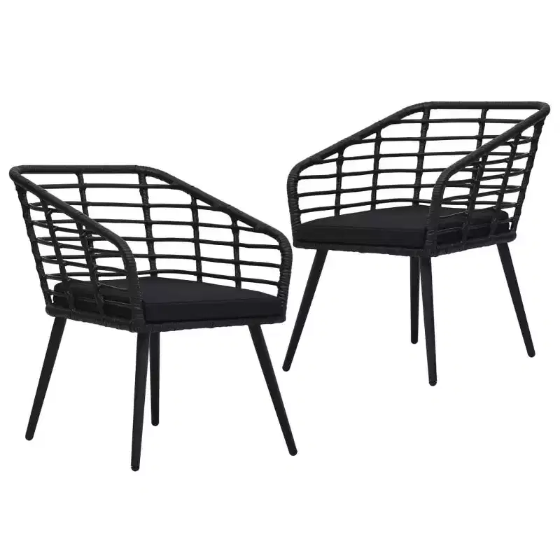 vidaXL Rattan Dining Chair 2 Pcs Patio Wicker Chair with Cushions Poly Rattan