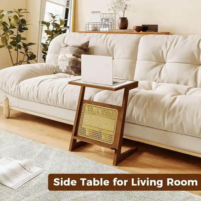 Brown / Natural Z-Shape Bamboo Rattan Side Table – Single