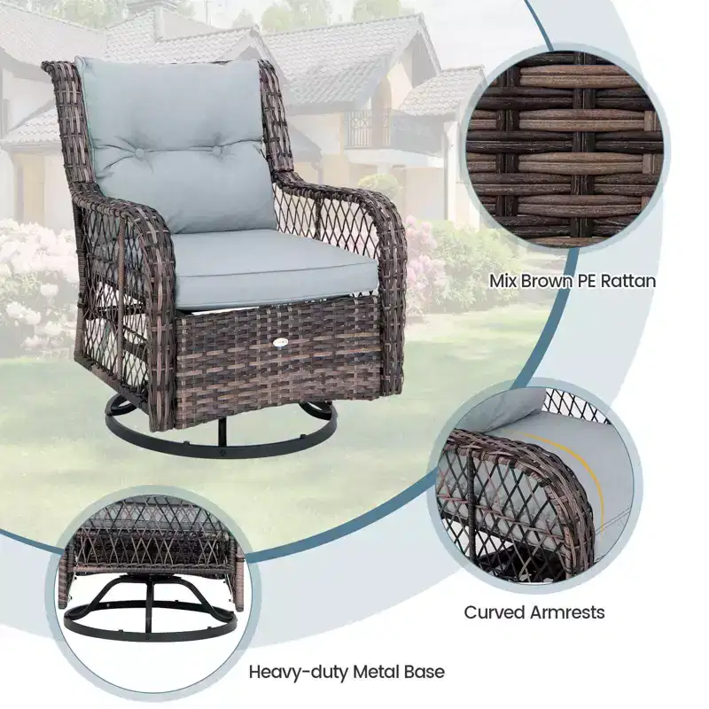 Costway 3 PCS Patio Furniture Set Rocking Chairs Set of 2 with Glass Top Side Table