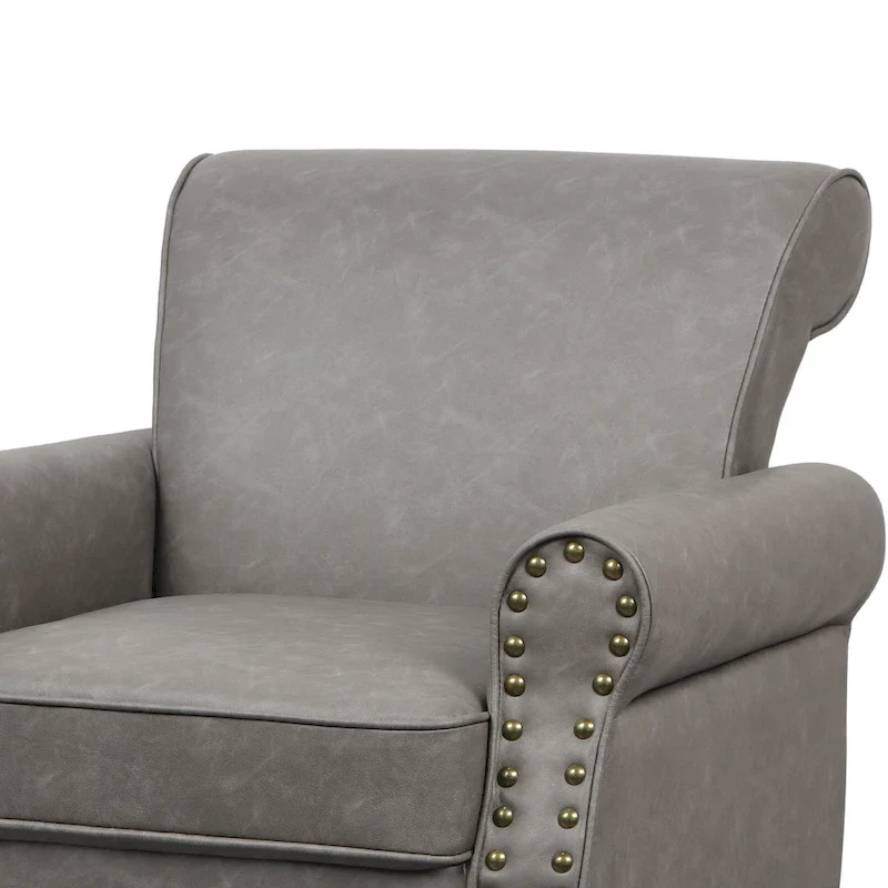 2 Set Nailheads Accent Chair Faux Leather Armchair