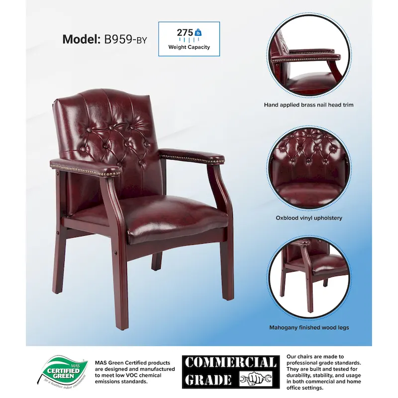 Boss Button-tufted Vinyl Guest Chair with Antique-brass Nailhead Trims