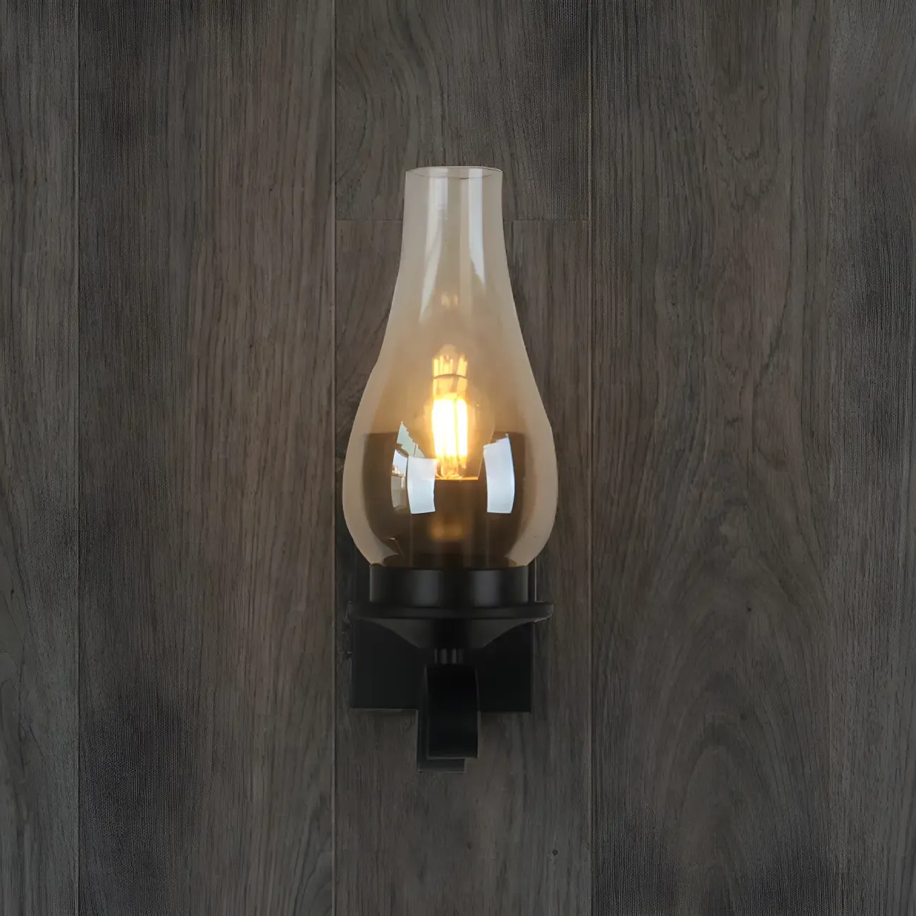 12 Industrial Black Wall Sconce with Amber Shade & LED