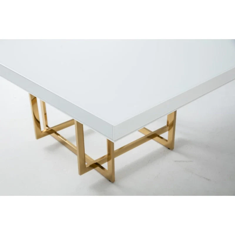 Square White Lacquer Tabletop with Medal Base