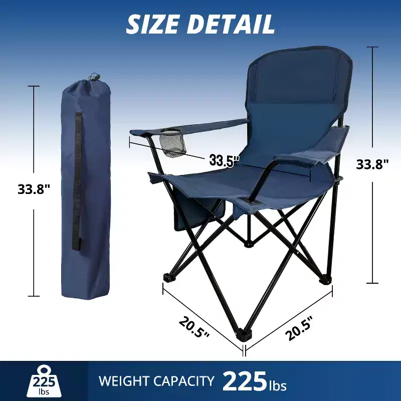 Bestier Camping Chair: 225lbs Steel Frame | 3-Second Fold 2 Packs-Blue